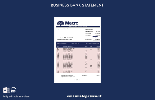 stile verificato Banco Macro organizzazione verifica estratto conto Modello Word